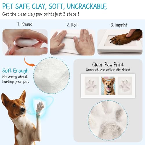 Seencool Dog Paw Print Frame Kit – Non-Toxic Clay & Clean Ink Pad, Wooden Memorial Frame for 3.5x5 Photos, Customizable Gift for Pet Lovers