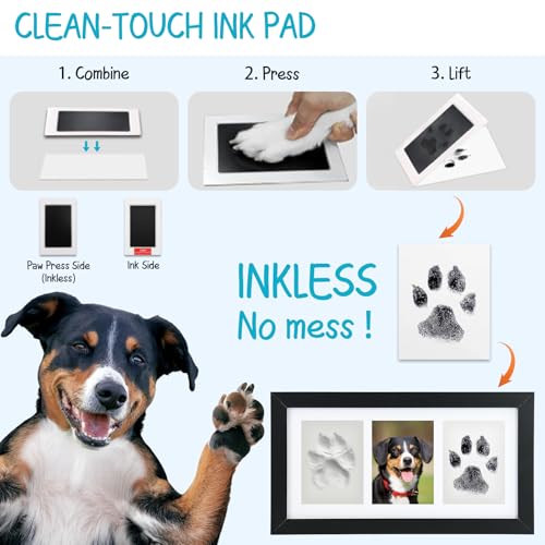 Seencool Dog Paw Print Frame Kit – Non-Toxic Clay & Clean Ink Pad, Wooden Memorial Frame for 3.5x5 Photos, Customizable Gift for Pet Lovers