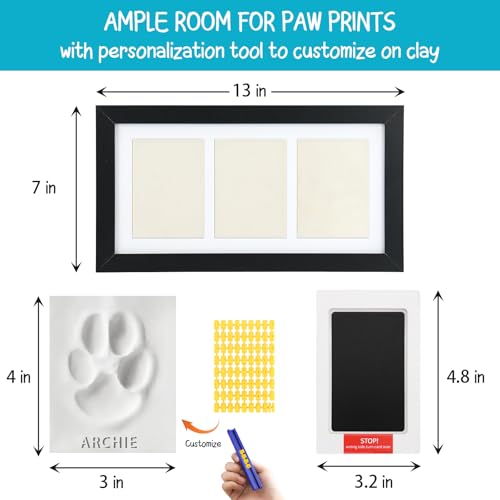 Seencool Dog Paw Print Frame Kit – Non-Toxic Clay & Clean Ink Pad, Wooden Memorial Frame for 3.5x5 Photos, Customizable Gift for Pet Lovers