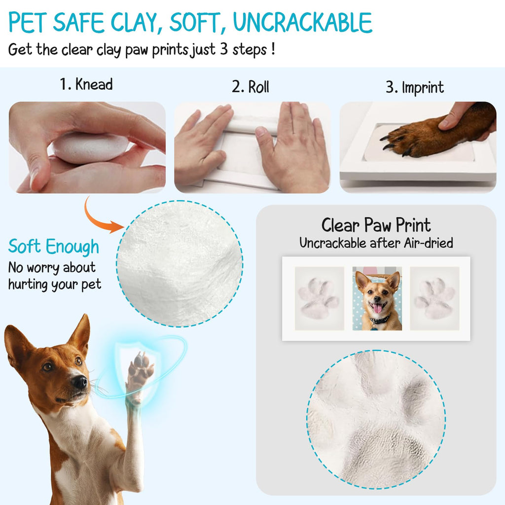 Seencool Dog Paw Print Frame Kit – Non-Toxic Clay & Clean Ink Pad, Wooden Memorial Frame for 3.5x5 Photos, Customizable Gift for Pet Lovers