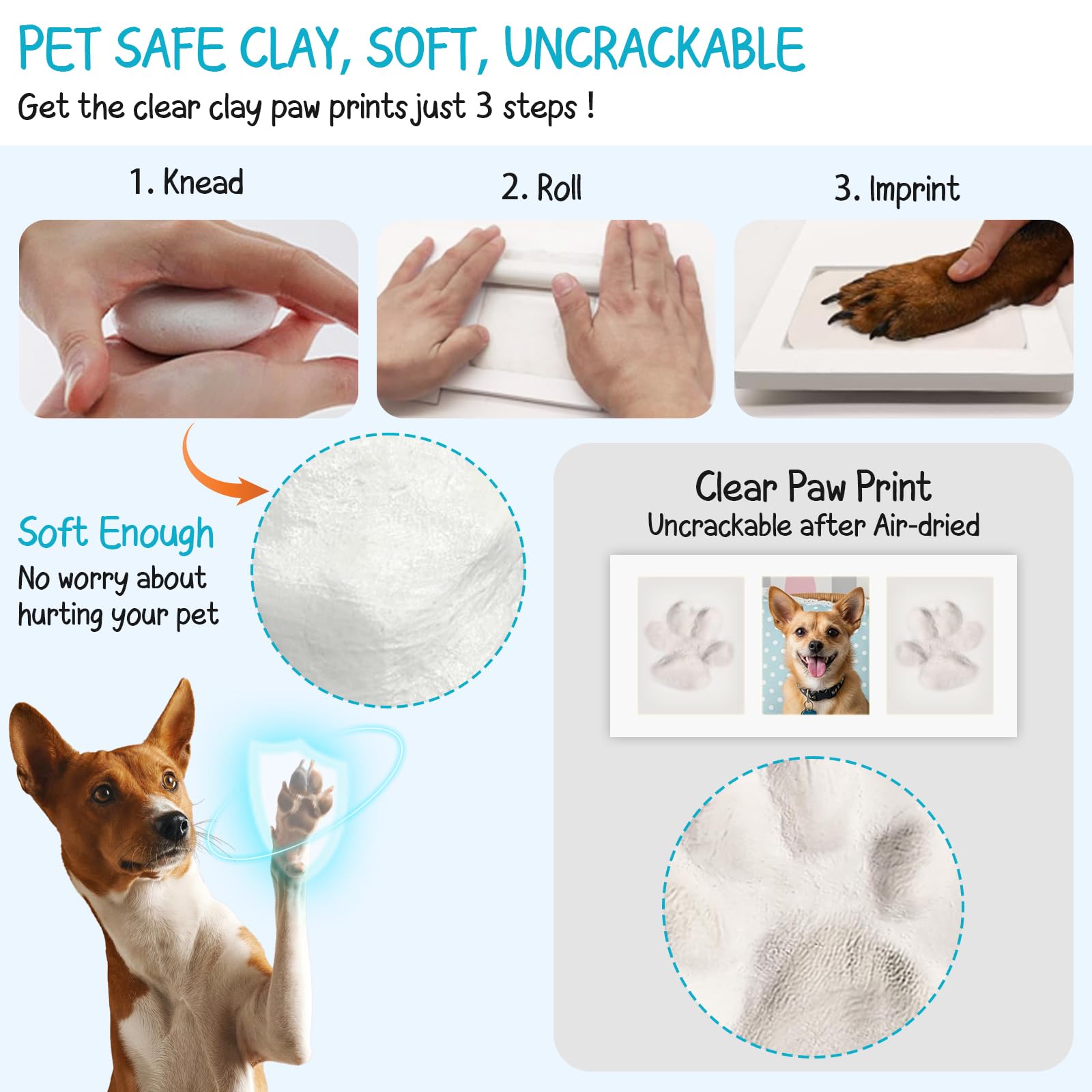 Seencool Dog Paw Print Frame Kit – Non-Toxic Clay & Clean Ink Pad, Wooden Memorial Frame for 3.5x5 Photos, Customizable Gift for Pet Lovers
