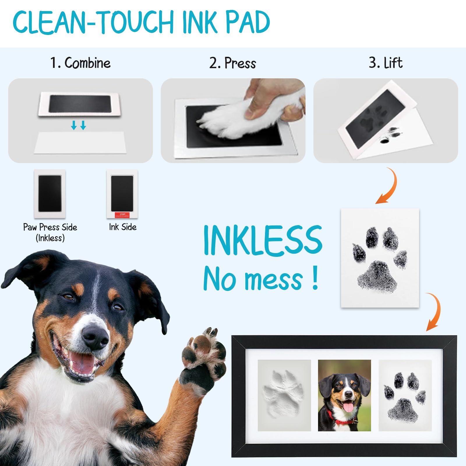 Seencool Dog Paw Print Frame Kit – Non-Toxic Clay & Clean Ink Pad, Wooden Memorial Frame for 3.5x5 Photos, Customizable Gift for Pet Lovers