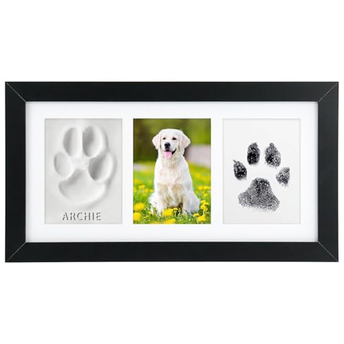 Seencool Dog Paw Print Frame Kit – Non-Toxic Clay & Clean Ink Pad, Wooden Memorial Frame for 3.5x5 Photos, Customizable Gift for Pet Lovers