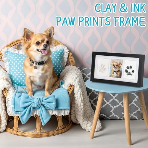Seencool Dog Paw Print Frame Kit – Non-Toxic Clay & Clean Ink Pad, Wooden Memorial Frame for 3.5x5 Photos, Customizable Gift for Pet Lovers