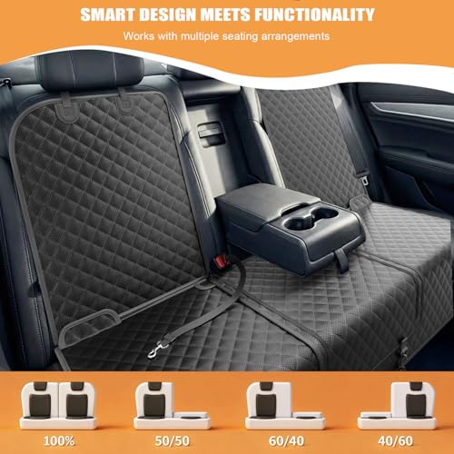 Seeseven Dog Car Seat Cover, Black, 52 inch, Waterproof Back Seat Protector with Armrest Access