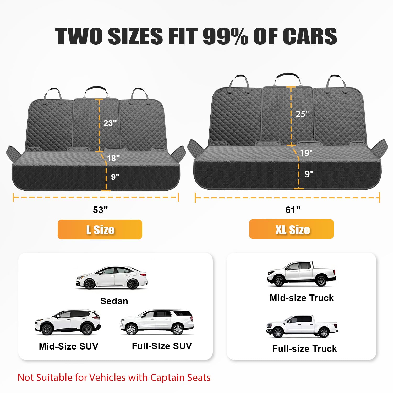 Seeseven Dog Car Seat Cover, Black, 52 inch, Waterproof Back Seat Protector with Armrest Access