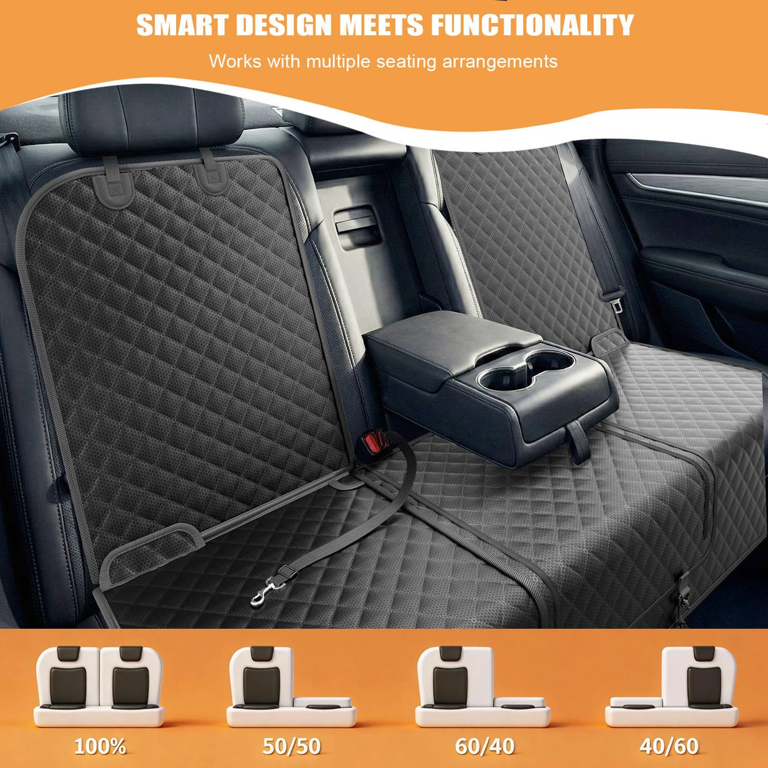 Seeseven Dog Car Seat Cover, Black, 52 inch, Waterproof Back Seat Protector with Armrest Access