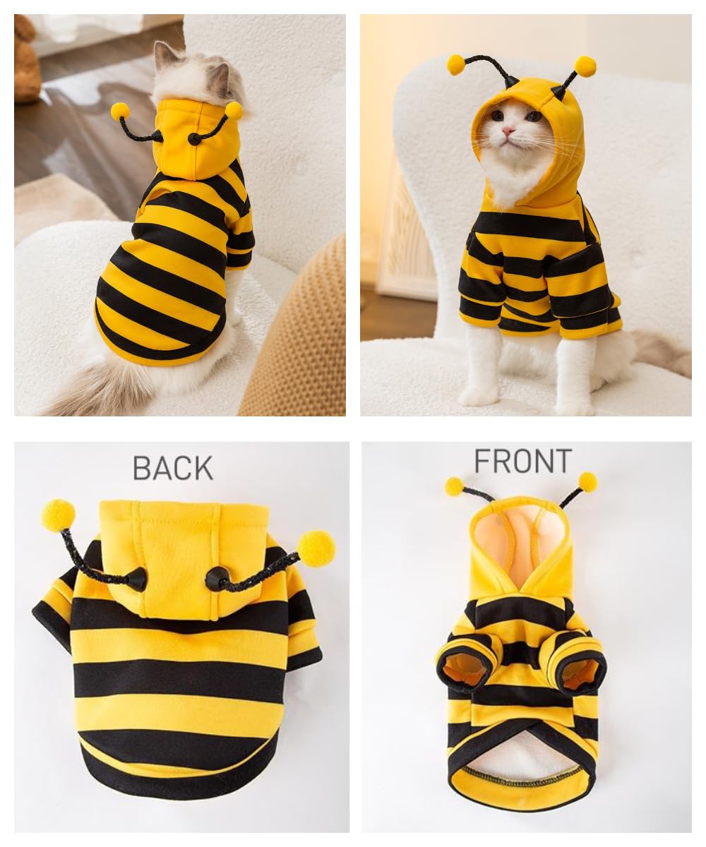 Selena Bee Antennae Pet Hoodie - Cute Yellow & Black Stripe Costume for Medium Dogs and Cats