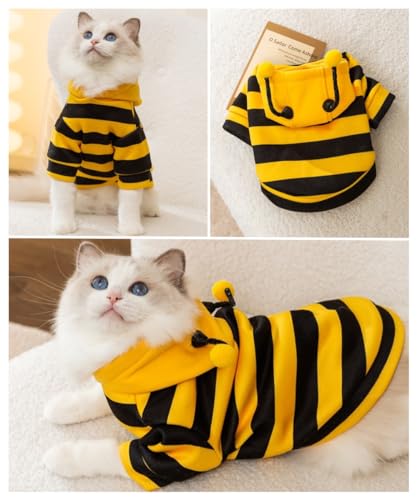 Selena Pet Bee Costume Hoodie with Bendable Antennae – Small, Yellow & Black