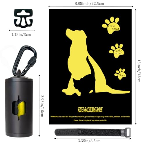 SHAOUMAN Metal Poop Bag Holder 2-Pack – Aerospace Aluminum with Leash Clip, 30 Lavender Bags & Accessories (Black)