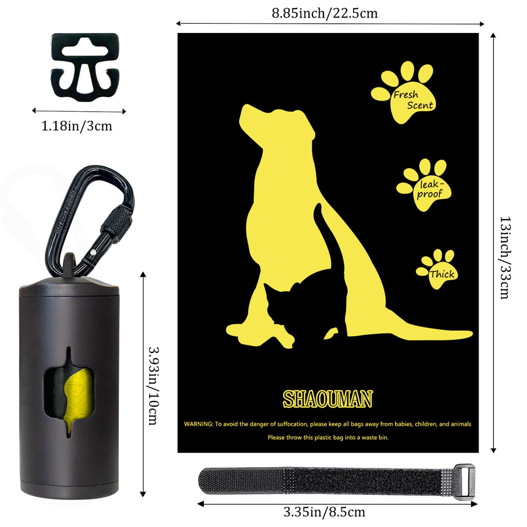 SHAOUMAN Metal Poop Bag Holder 2-Pack – Aerospace Aluminum with Leash Clip, 30 Lavender Bags & Accessories (Black)