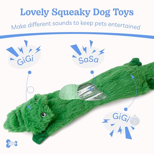 SHARLOVY No Stuffing Dog Squeaky Toys 2 Pack - Plush Crinkle Toys for Large Breeds, Durable Teething Puppy Toy