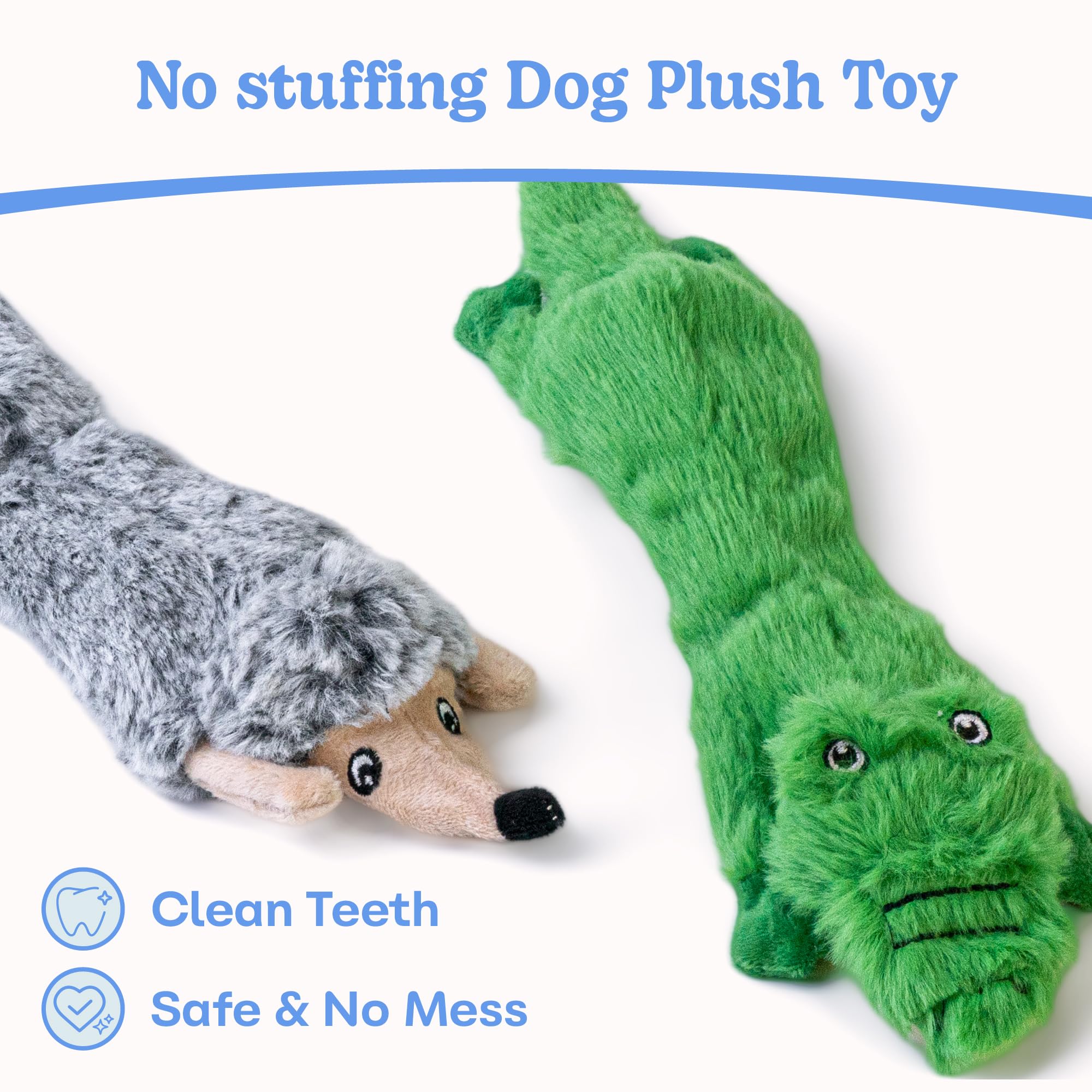 SHARLOVY No Stuffing Dog Squeaky Toys 2 Pack - Plush Crinkle Toys for Large Breeds, Durable Teething Puppy Toy
