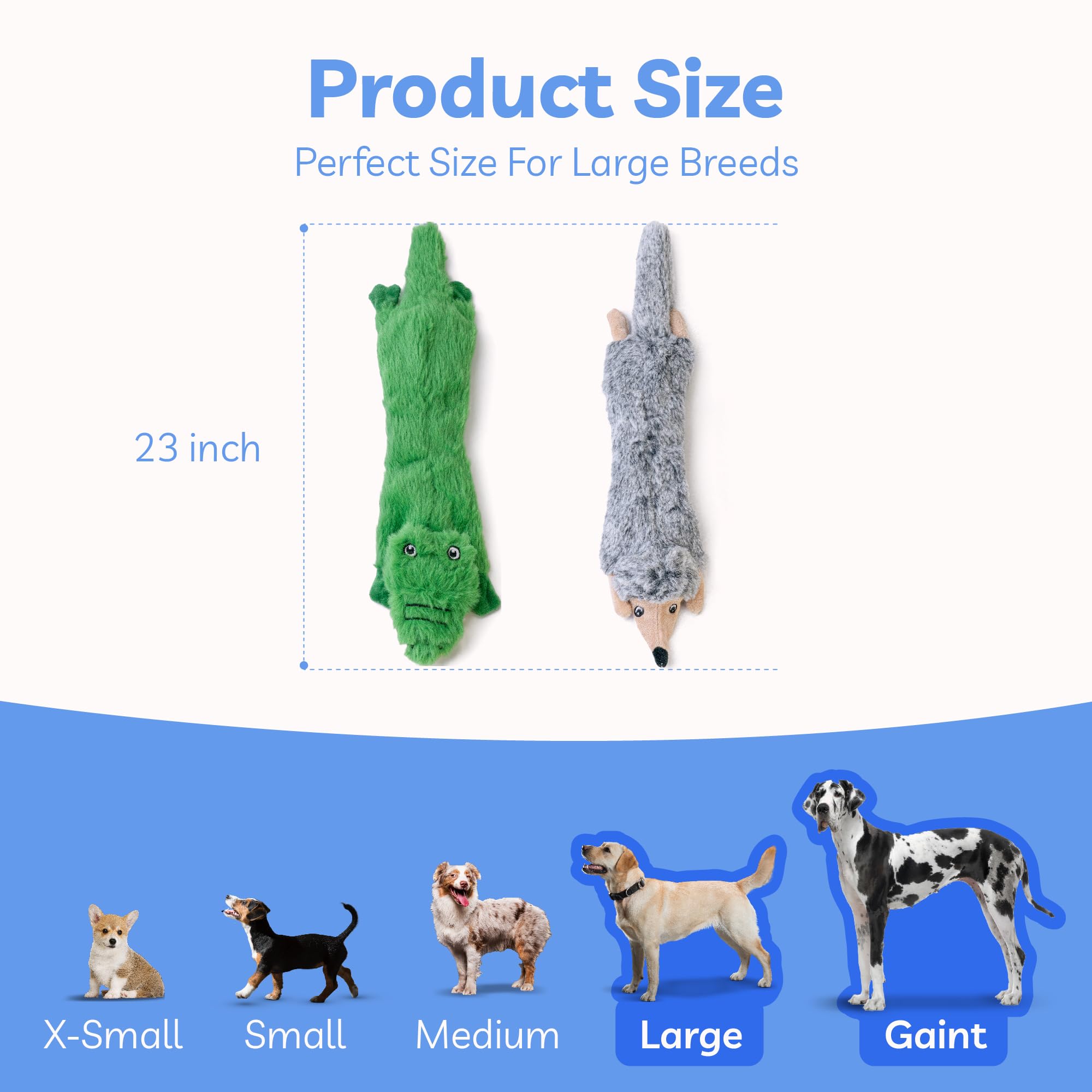 SHARLOVY No Stuffing Dog Squeaky Toys 2 Pack - Plush Crinkle Toys for Large Breeds, Durable Teething Puppy Toy