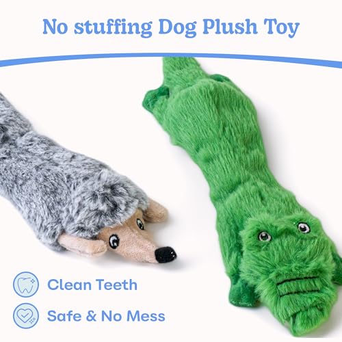 SHARLOVY No Stuffing Dog Squeaky Toys 2 Pack - Plush Crinkle Toys for Large Breeds, Durable Teething Puppy Toy