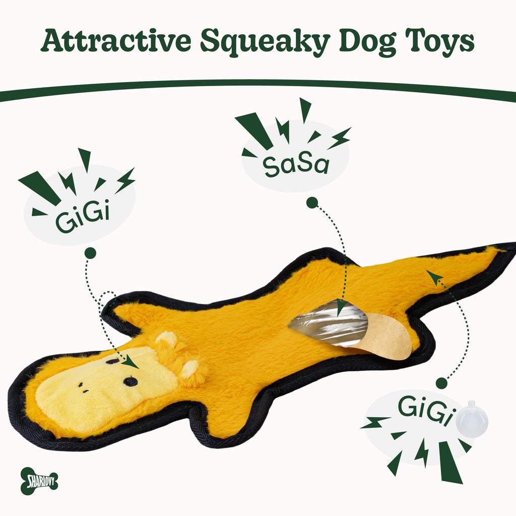 SHARLOVY No Stuffing Dog Toy: Durable Crinkle Squeaky Chew Toy for Aggressive Chewers - 6 Tough Layers, 3 Sizes