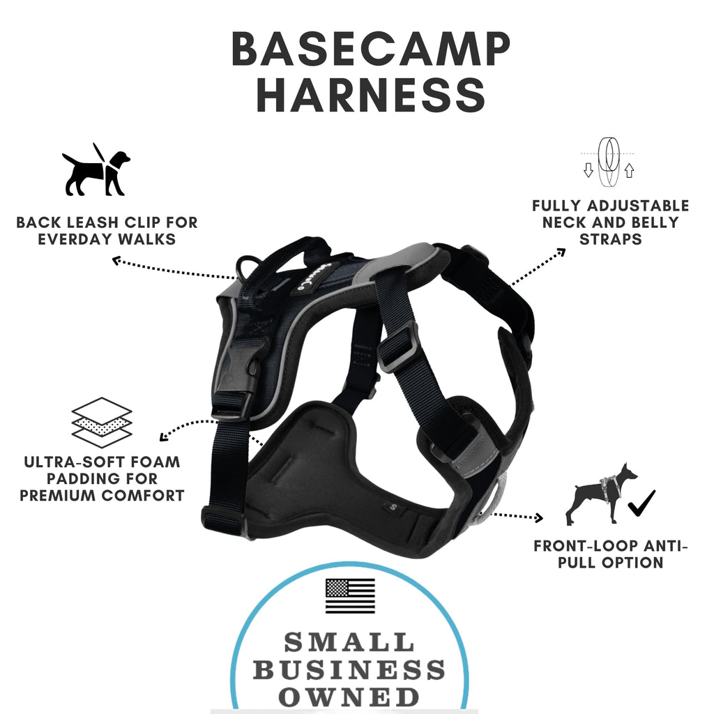 ShawnCo Basecamp Dog Harness Midnight Size L – No-Pull Vest with 3 Leash Clips
