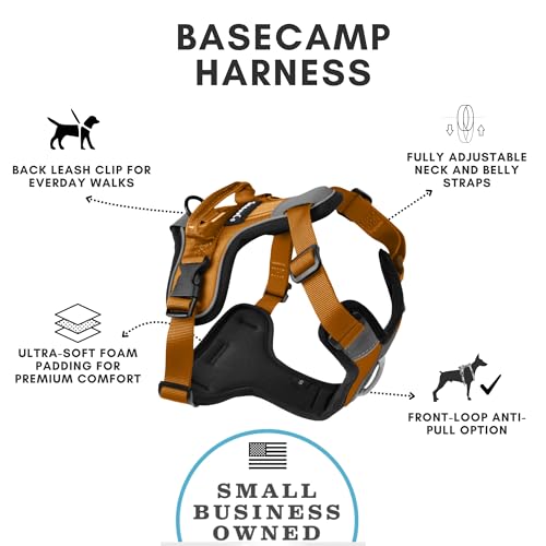 ShawnCo Basecamp No-Pull Dog Harness – Large Sunset Orange Vest with 3 Leash Clips, Padded, Reflective, Adjustable