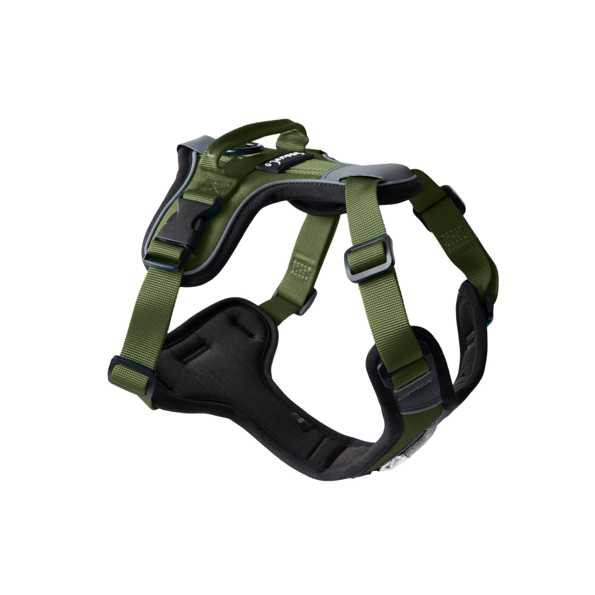 SHAWNCO Basecamp No-Pull Dog Harness, Olive Green Size S, with 3 Leash Clips and Padded Reflective Vest