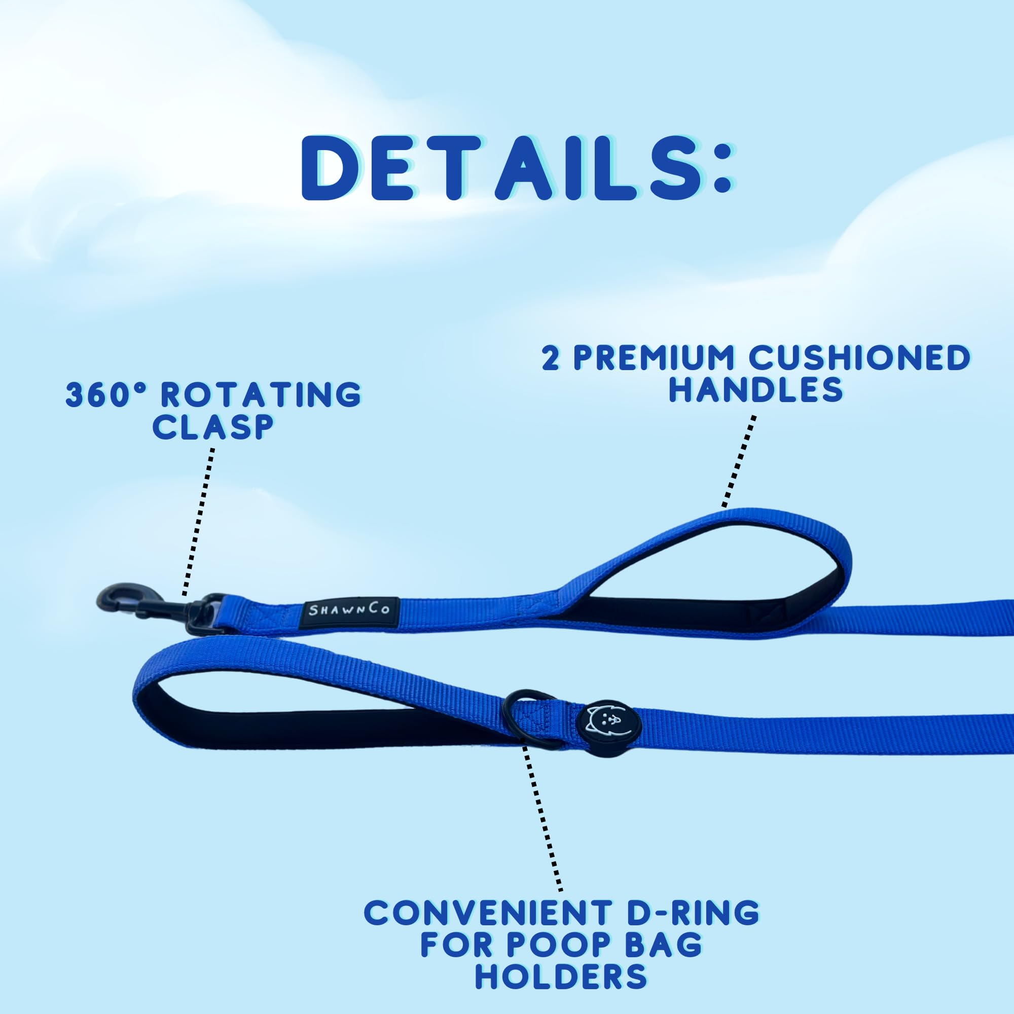 ShawnCo Dream Walk Dog Leash – Nylon Neoprene Handle, 6ft, Orchid, M/L (2 Handles)