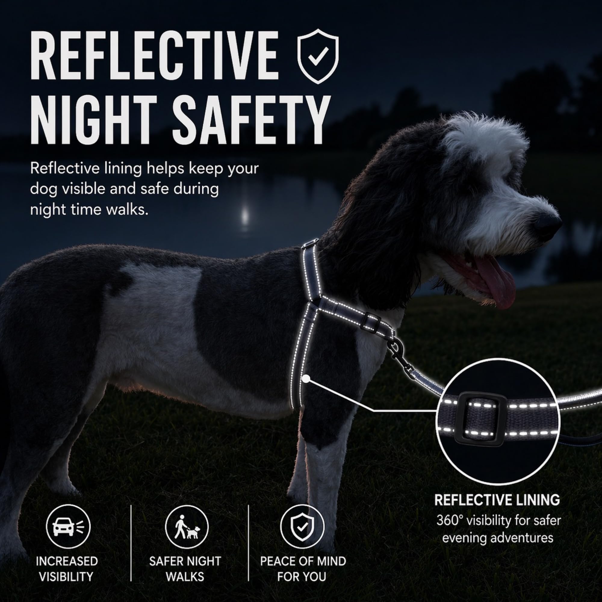 SHAWNCO Dream Walk Pro Dog Harness - No-Pull, Small, Midnight, Nylon - Front & Back Clip