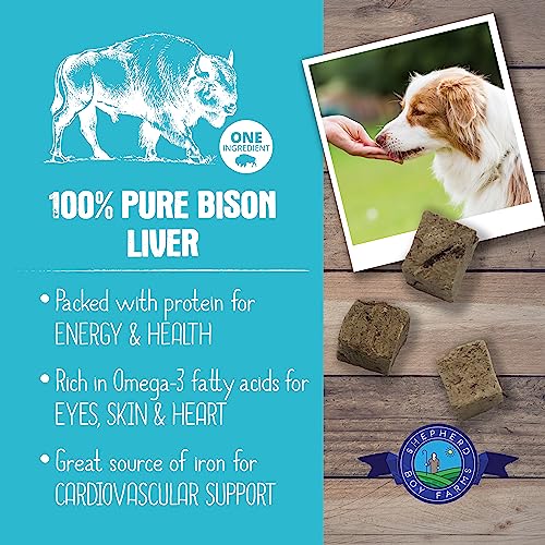 Shepherd Boy Farms Freeze Dried Bison Liver Dog & Cat Treats – Single Ingredient, High Protein, Low Calorie, Made in USA, 3 oz