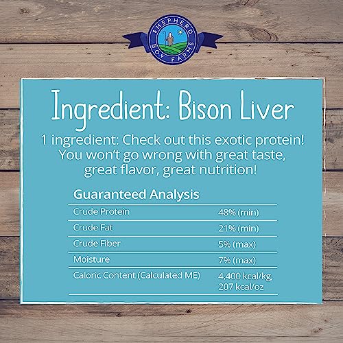 Shepherd Boy Farms Freeze Dried Bison Liver Dog & Cat Treats – Single Ingredient, High Protein, Low Calorie, Made in USA, 3 oz