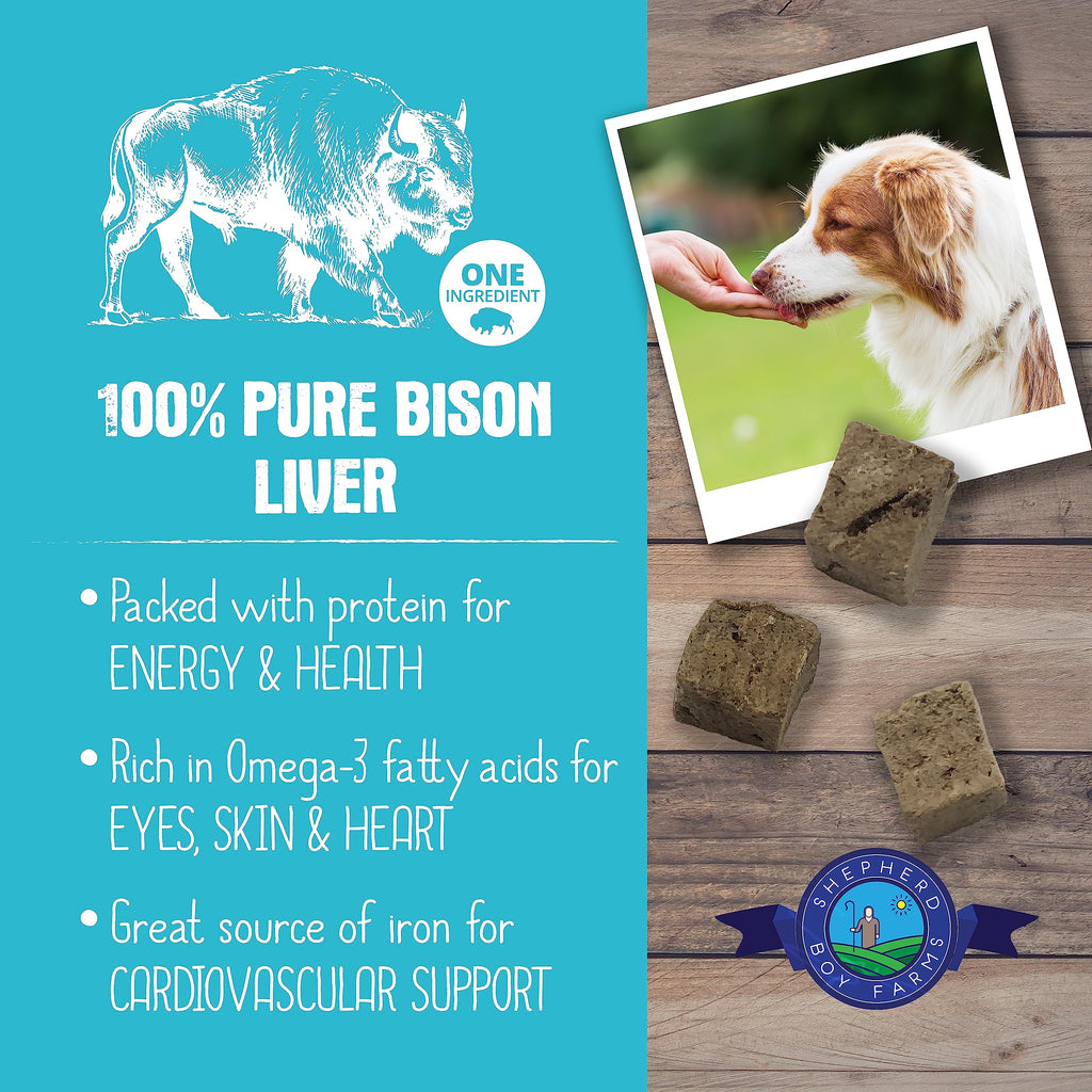 Shepherd Boy Farms Freeze Dried Bison Liver Dog & Cat Treats – Single Ingredient, High Protein, Low Calorie, Made in USA, 3 oz