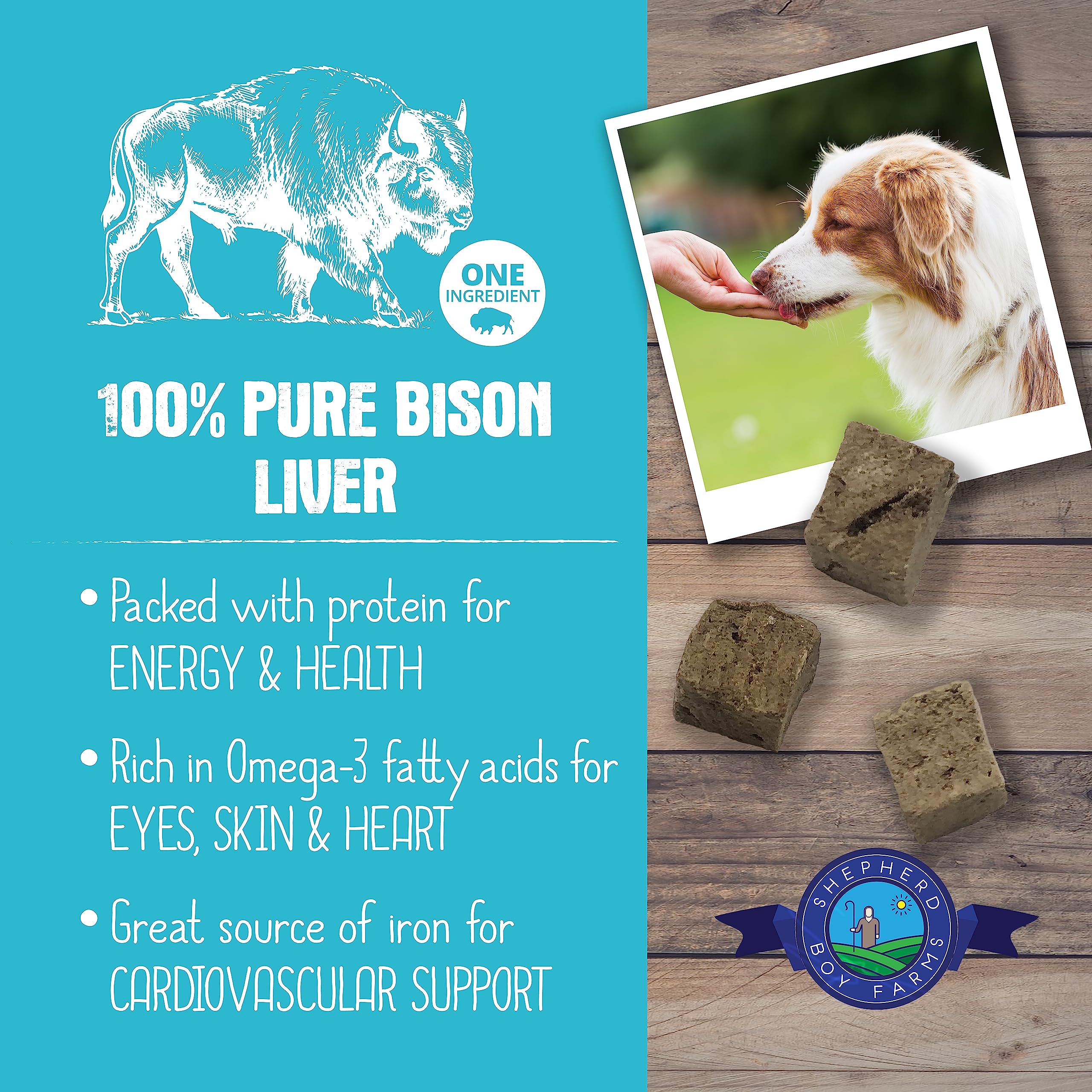 Shepherd Boy Farms Freeze Dried Bison Liver Dog & Cat Treats – Single Ingredient, High Protein, Low Calorie, Made in USA, 3 oz