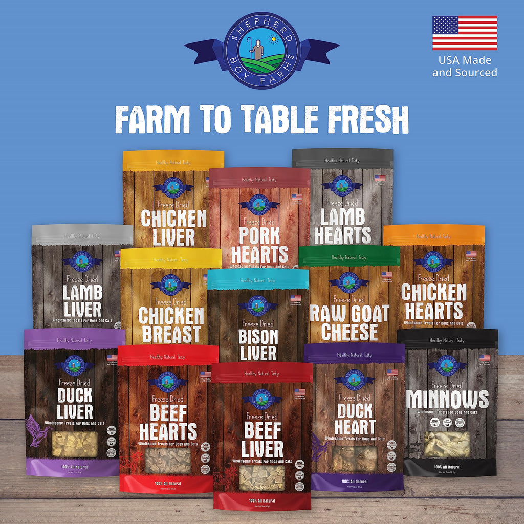 Shepherd Boy Farms Freeze Dried Bison Liver Dog & Cat Treats – Single Ingredient, High Protein, Low Calorie, Made in USA, 3 oz