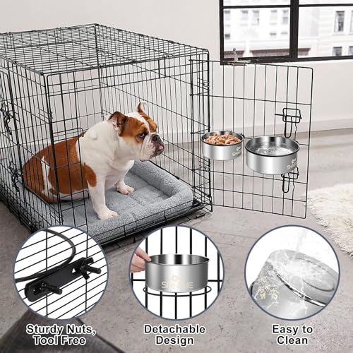 ShineMe 2-Pack Dog Kennel Bowls: 54oz & 34oz Stainless Steel Crate Bowls with Anti-Spill Mounting Brackets