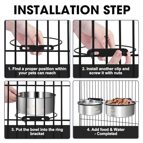 ShineMe 2-Pack Dog Kennel Bowls: 54oz & 34oz Stainless Steel Crate Bowls with Anti-Spill Mounting Brackets
