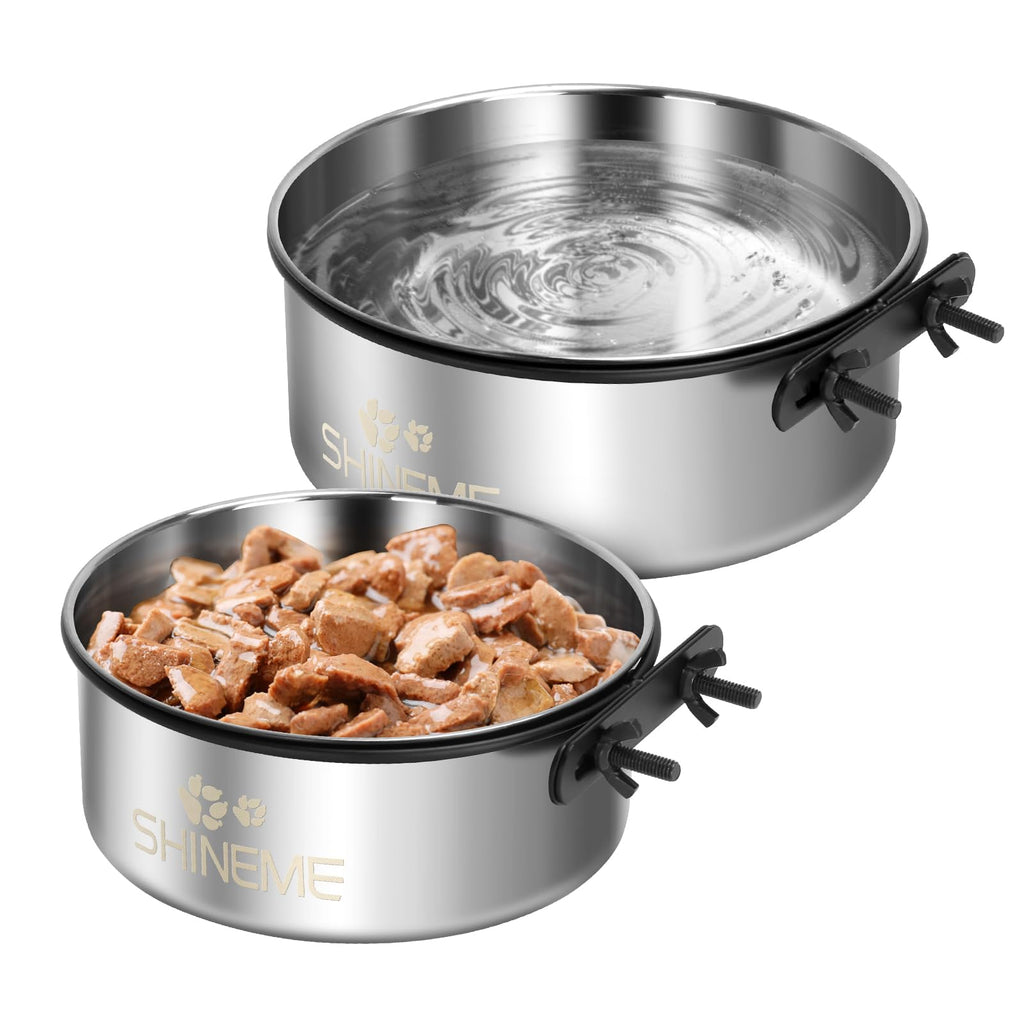ShineMe 2-Pack Dog Kennel Bowls: 54oz & 34oz Stainless Steel Crate Bowls with Anti-Spill Mounting Brackets