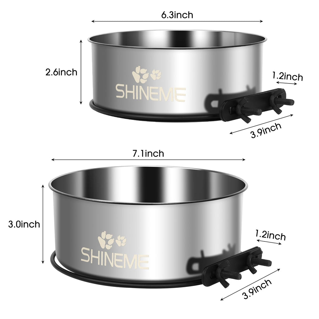 ShineMe 2-Pack Dog Kennel Bowls: 54oz & 34oz Stainless Steel Crate Bowls with Anti-Spill Mounting Brackets