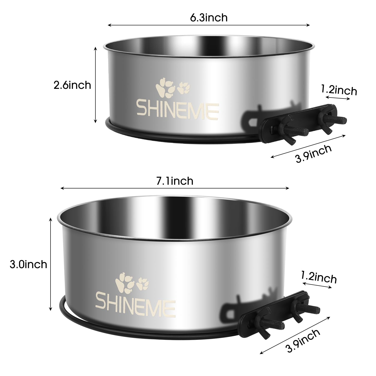 ShineMe 2-Pack Dog Kennel Bowls: 54oz & 34oz Stainless Steel Crate Bowls with Anti-Spill Mounting Brackets