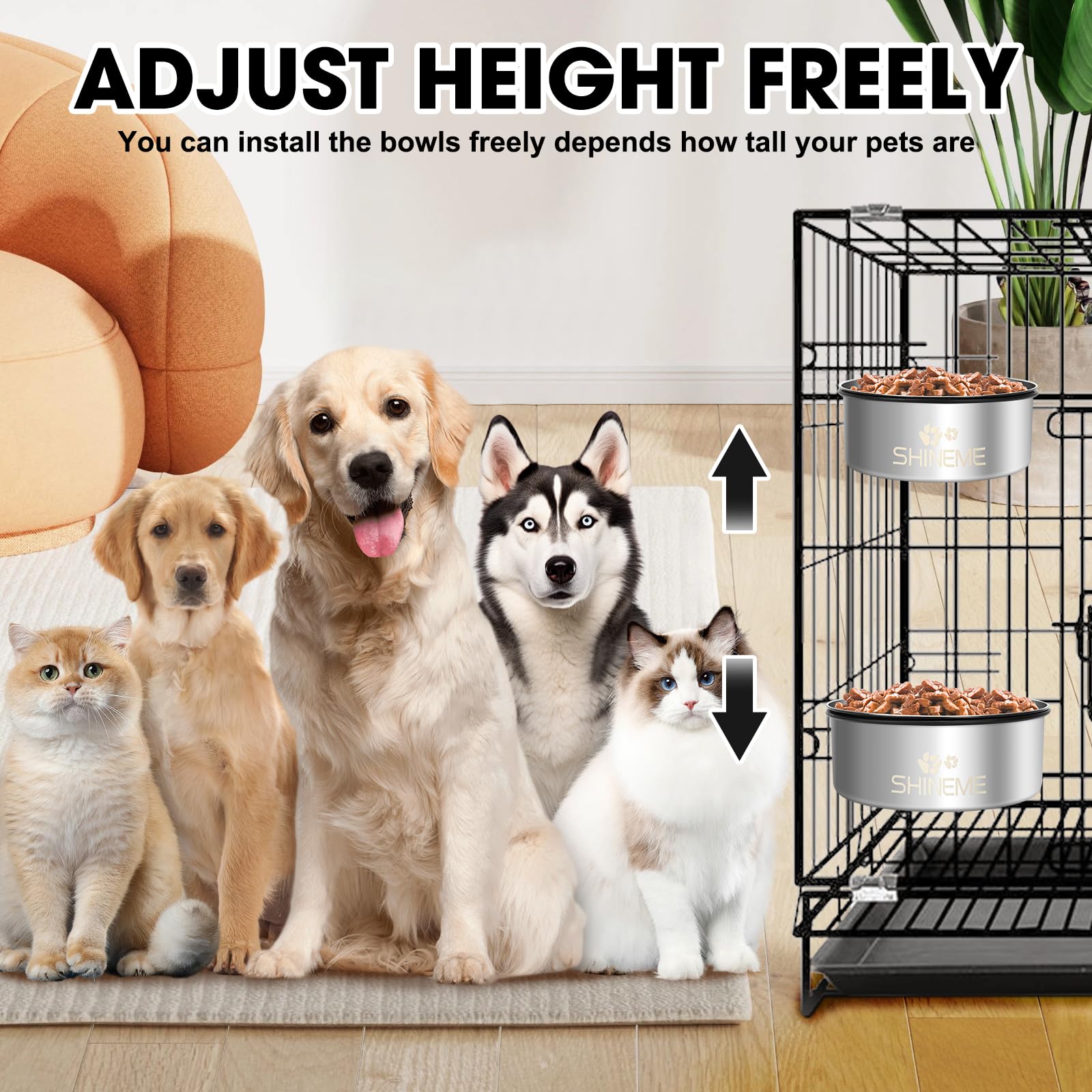 ShineMe 2-Pack Dog Kennel Bowls: 54oz & 34oz Stainless Steel Crate Bowls with Anti-Spill Mounting Brackets