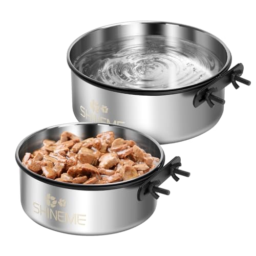 ShineMe 2-Pack Dog Kennel Bowls: 54oz & 34oz Stainless Steel Crate Bowls with Anti-Spill Mounting Brackets