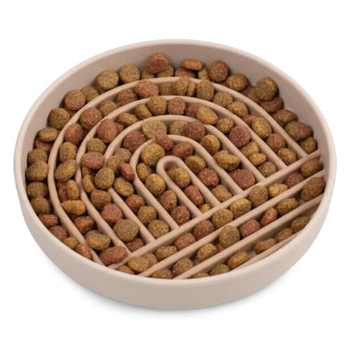 Should We Go? Small Slow Feeder Dog Bowl - 6" Silicone Lick Mat for Puppies & Dogs, Tan - Reduces Gulping, Dishwasher Safe