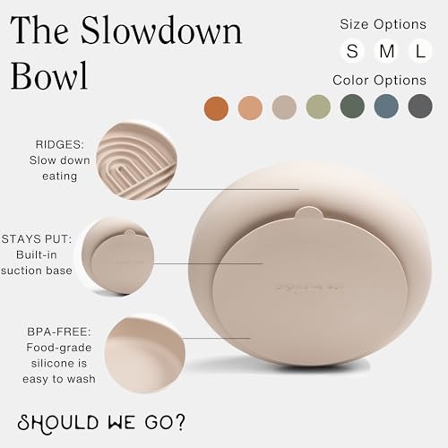 Should We Go? Small Slow Feeder Dog Bowl - 6" Silicone Lick Mat for Puppies & Dogs, Tan - Reduces Gulping, Dishwasher Safe