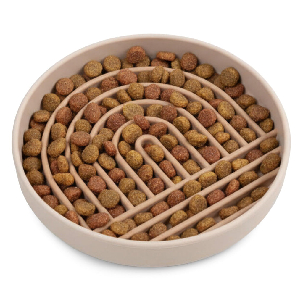 Should We Go? Small Slow Feeder Dog Bowl - 6" Silicone Lick Mat for Puppies & Dogs, Tan - Reduces Gulping, Dishwasher Safe