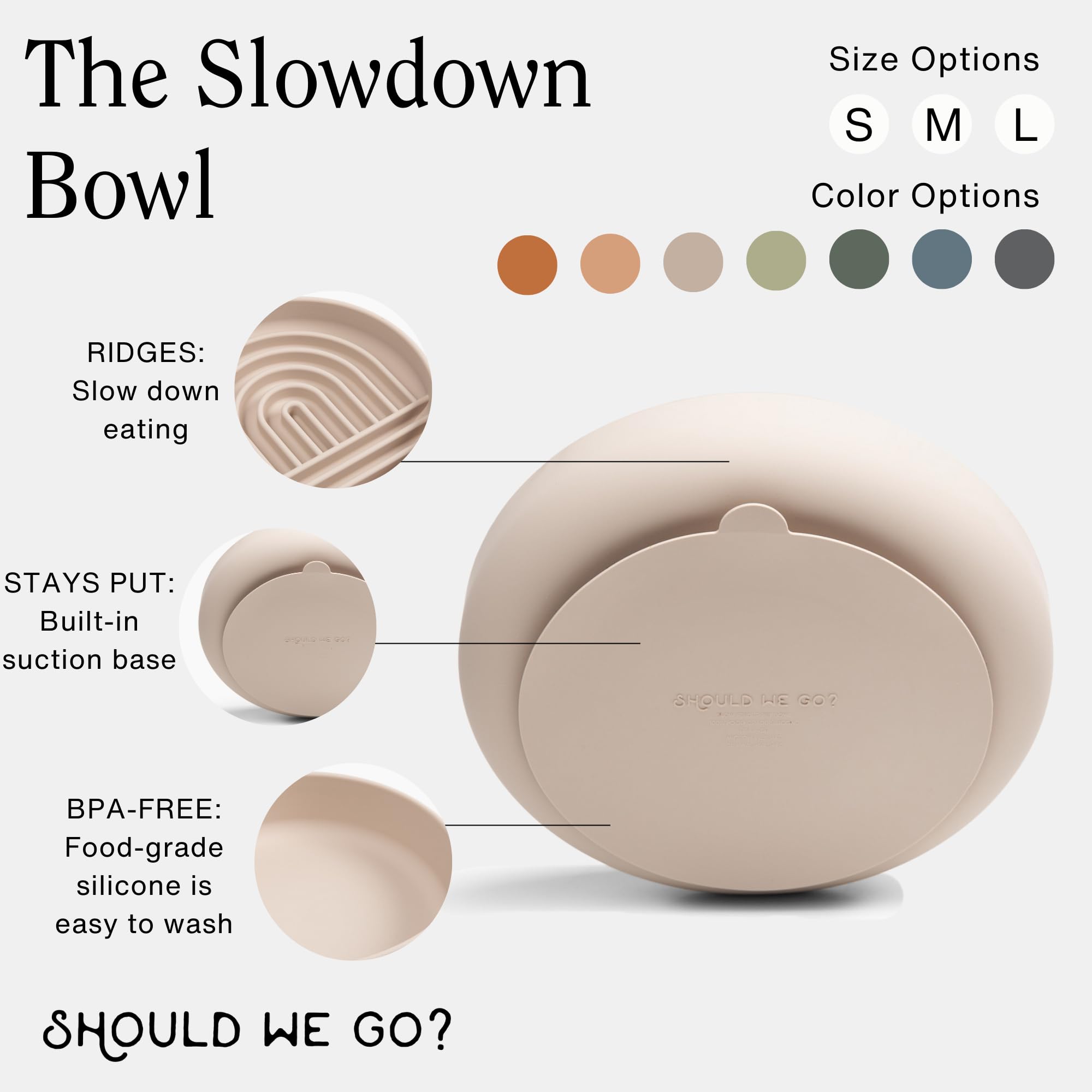 Should We Go? Small Slow Feeder Dog Bowl - 6" Silicone Lick Mat for Puppies & Dogs, Tan - Reduces Gulping, Dishwasher Safe
