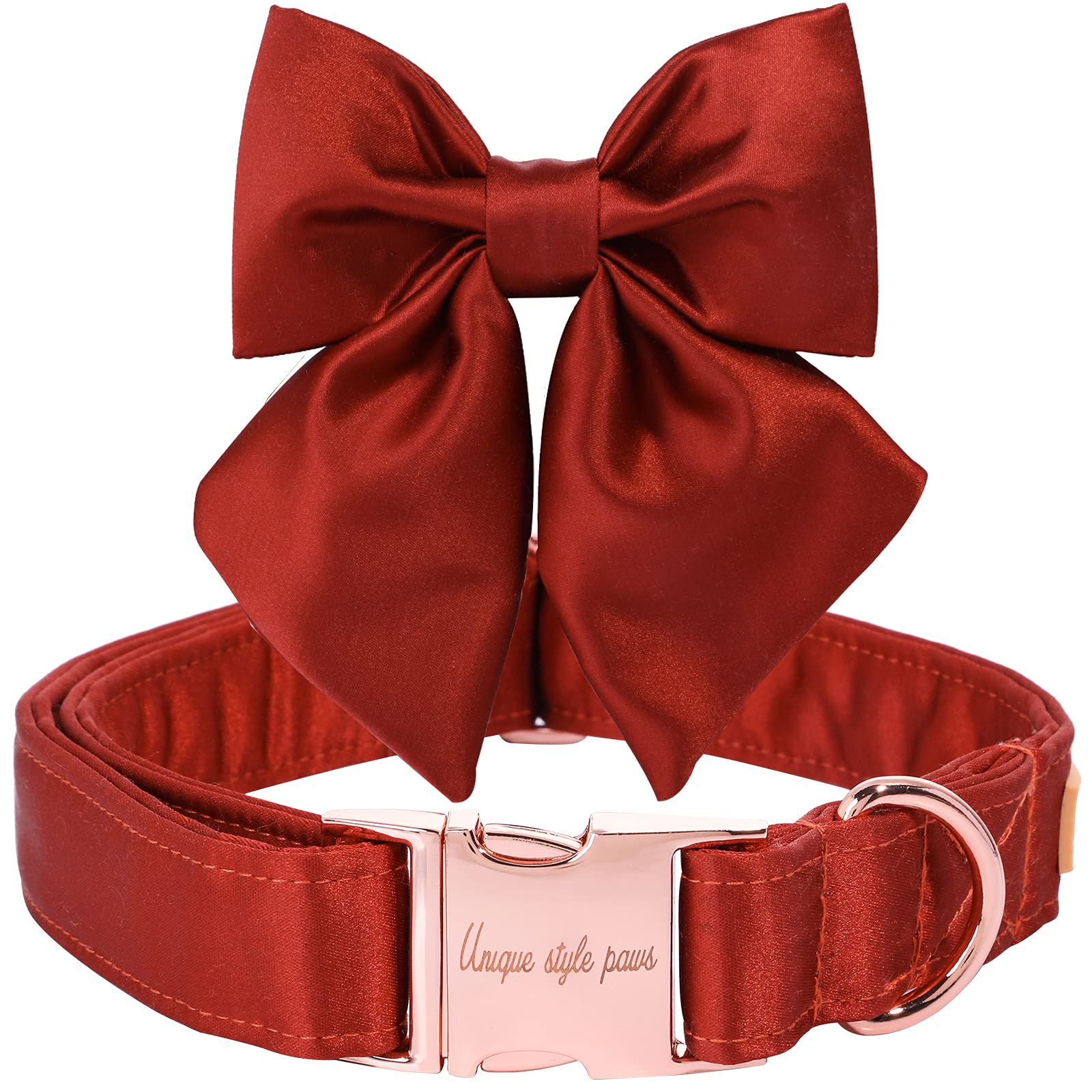 Silk Dog Collar with Removable Bow - Adjustable, Durable, and Stylish for Small Dogs and Cats (Tangerine, Size S)