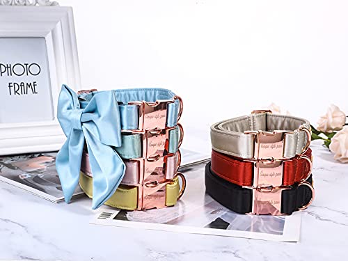 Silk Dog Collar with Removable Bow - Adjustable, Durable, and Stylish for Small Dogs and Cats (Tangerine, Size S)