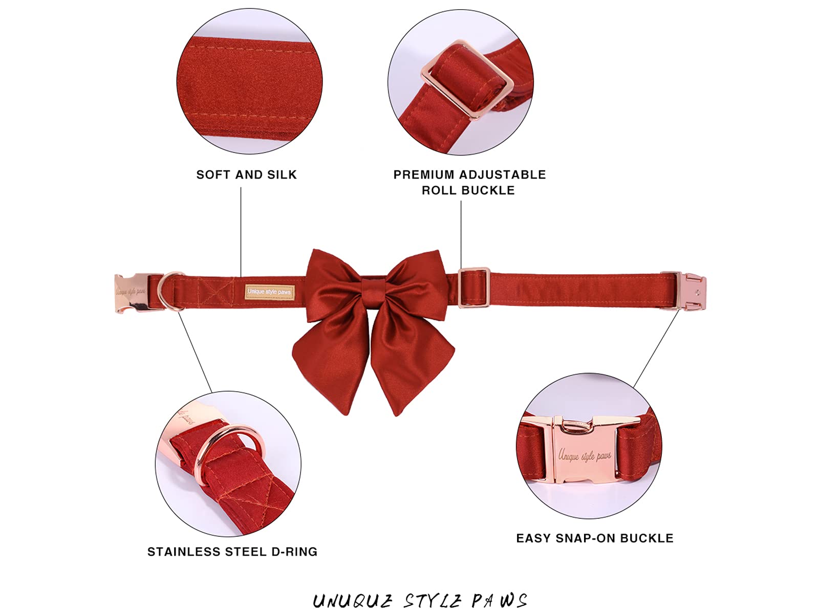 Silk Dog Collar with Removable Bow - Adjustable, Durable, and Stylish for Small Dogs and Cats (Tangerine, Size S)
