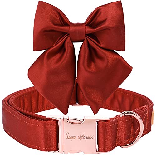 Silk Dog Collar with Removable Bow - Adjustable, Durable, and Stylish for Small Dogs and Cats (Tangerine, Size S)