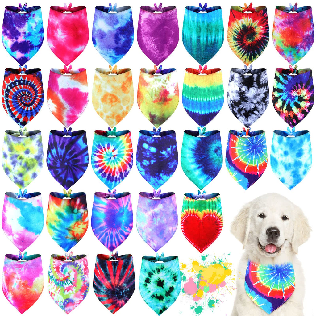 Silkfly 30 Pack Dog Bandanas Bulk - Tie Dye Washable Pet Scarves for Large Medium Dogs, 30 Unique Styles