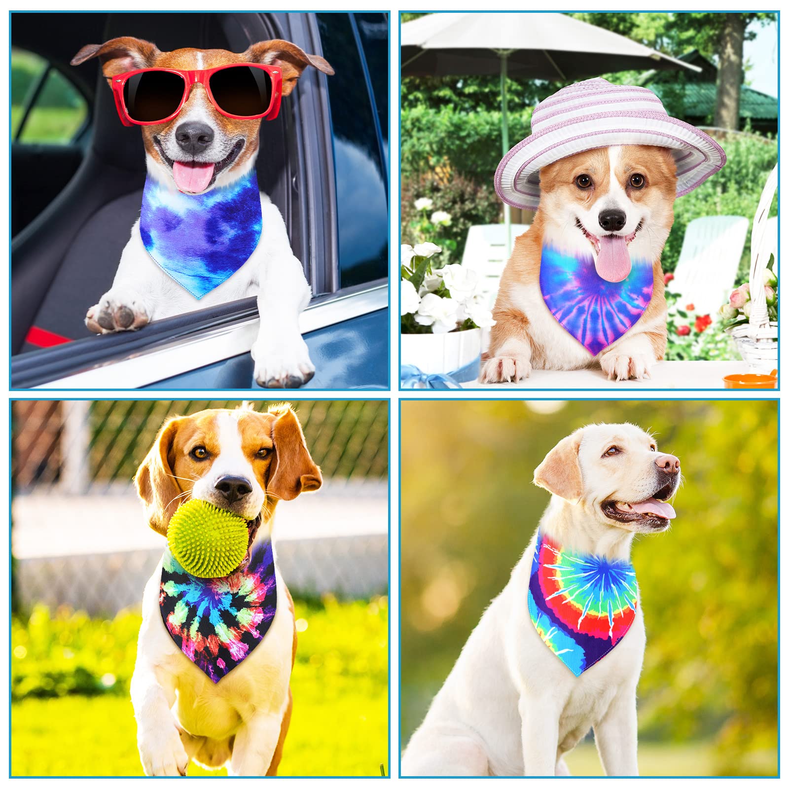 Silkfly 30 Pack Dog Bandanas Bulk - Tie Dye Washable Pet Scarves for Large Medium Dogs, 30 Unique Styles