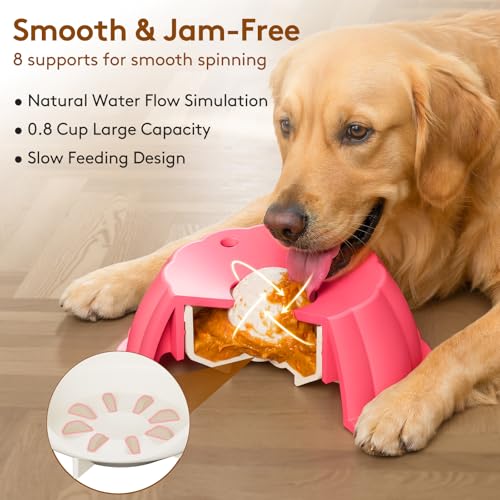 SIOCMONKEY Slow Feeder Dog Bowl with Rolling Ball for Liquid Treats – Non-Slip Silicone Lick Bowl for Bone Broth, Yogurt (Pink)