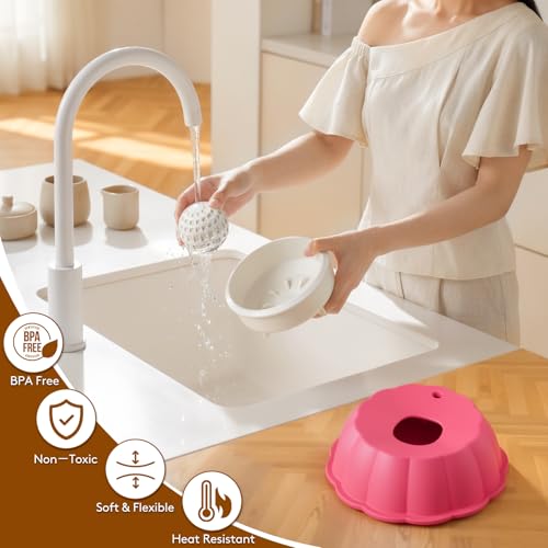 SIOCMONKEY Slow Feeder Dog Bowl with Rolling Ball for Liquid Treats – Non-Slip Silicone Lick Bowl for Bone Broth, Yogurt (Pink)