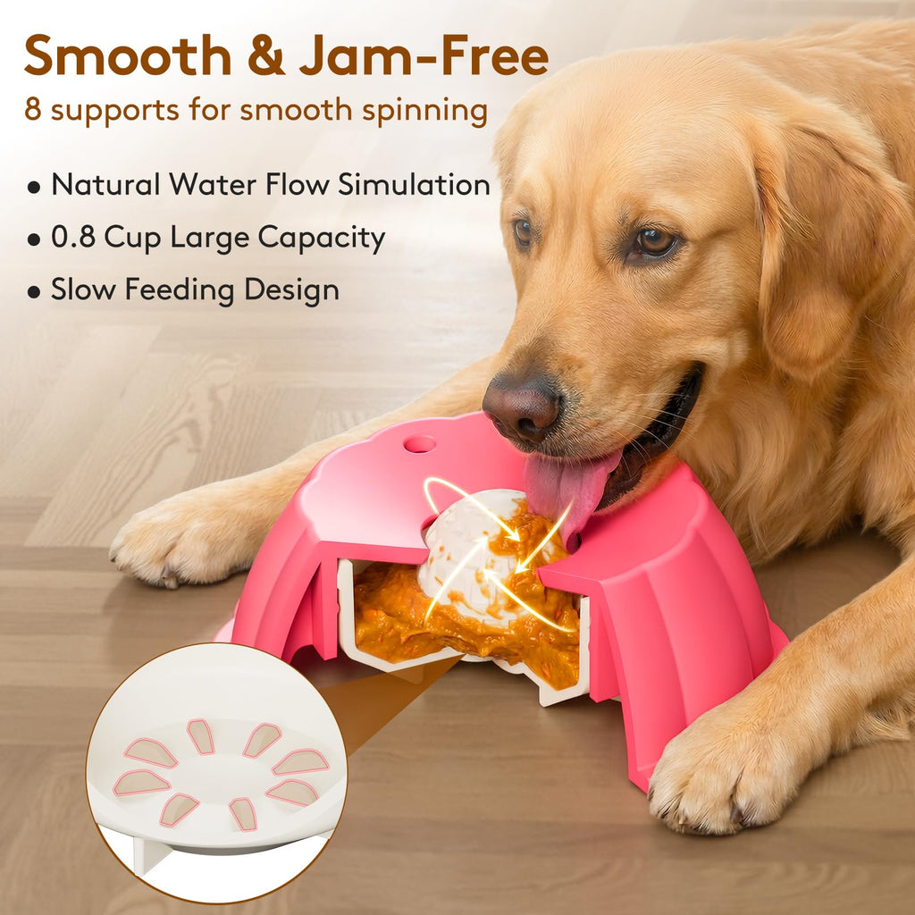 SIOCMONKEY Slow Feeder Dog Bowl with Rolling Ball for Liquid Treats – Non-Slip Silicone Lick Bowl for Bone Broth, Yogurt (Pink)